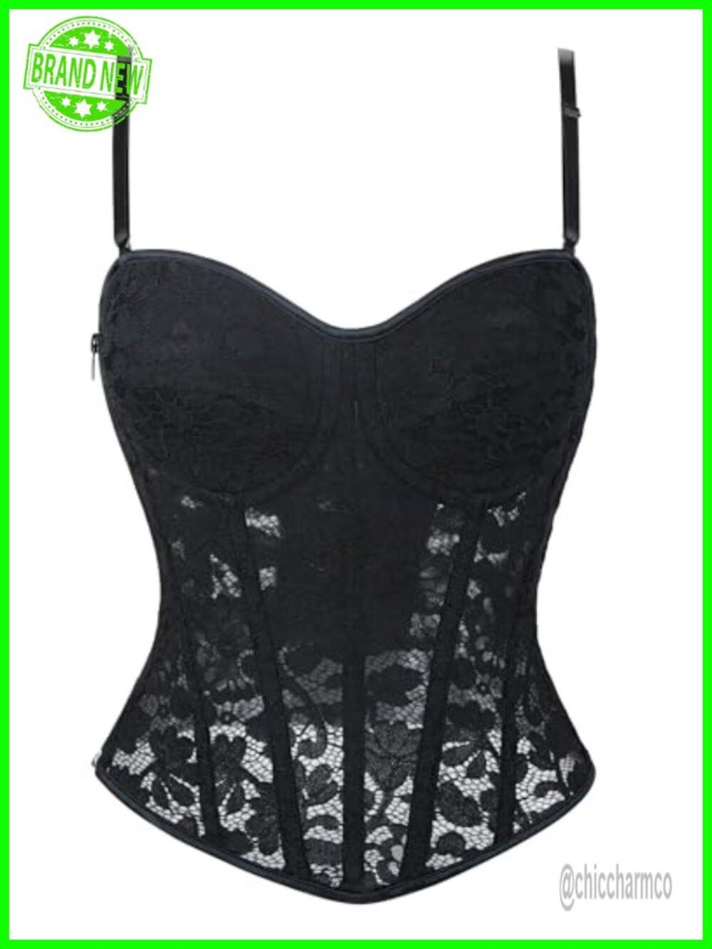Women's Lace Bustier Floral Sheer Mesh Corset Spaghetti Strap Cami Top